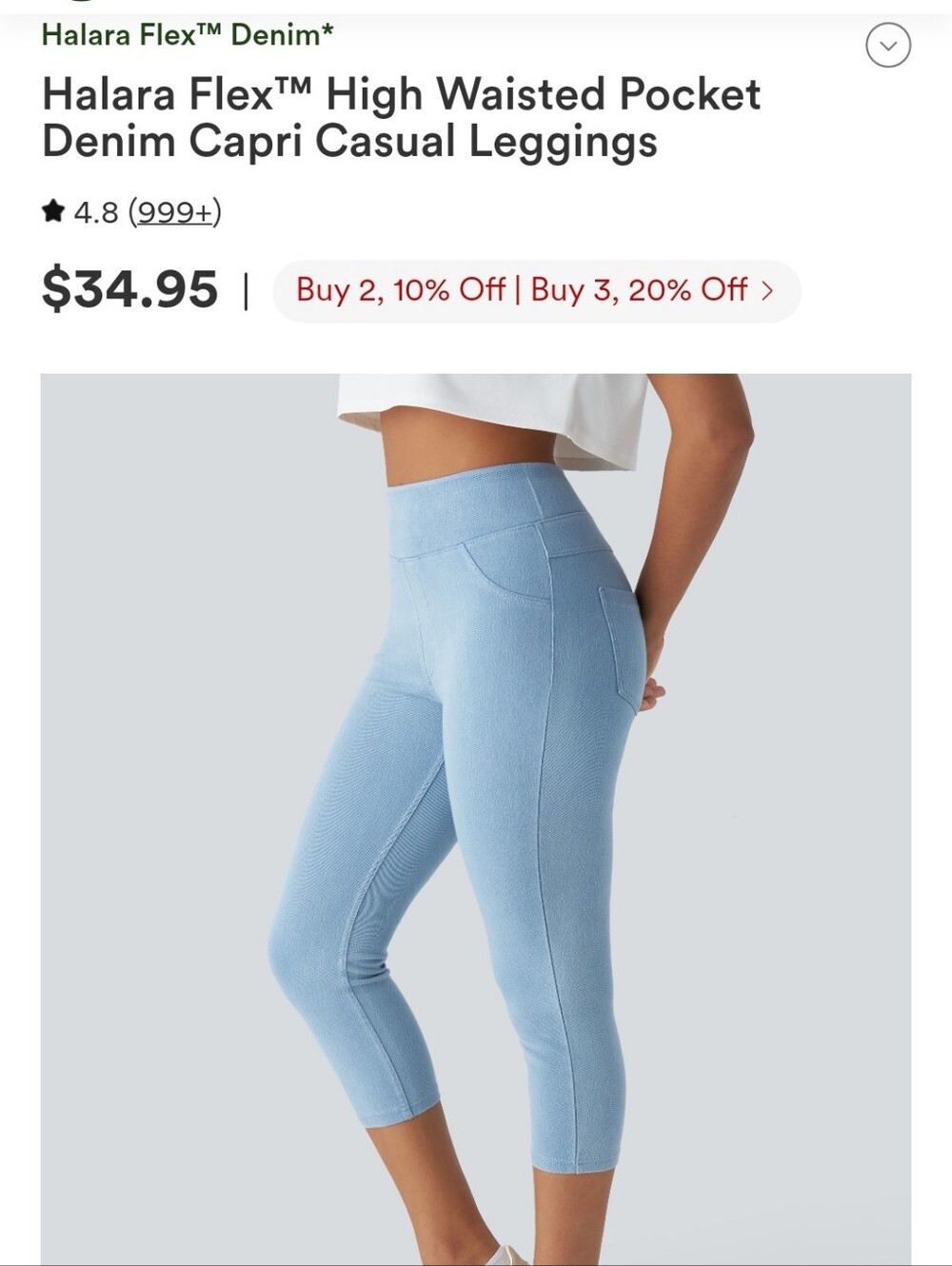 Women's Halara Flex High Waisted Pocket Denim Capri Casual Leggings